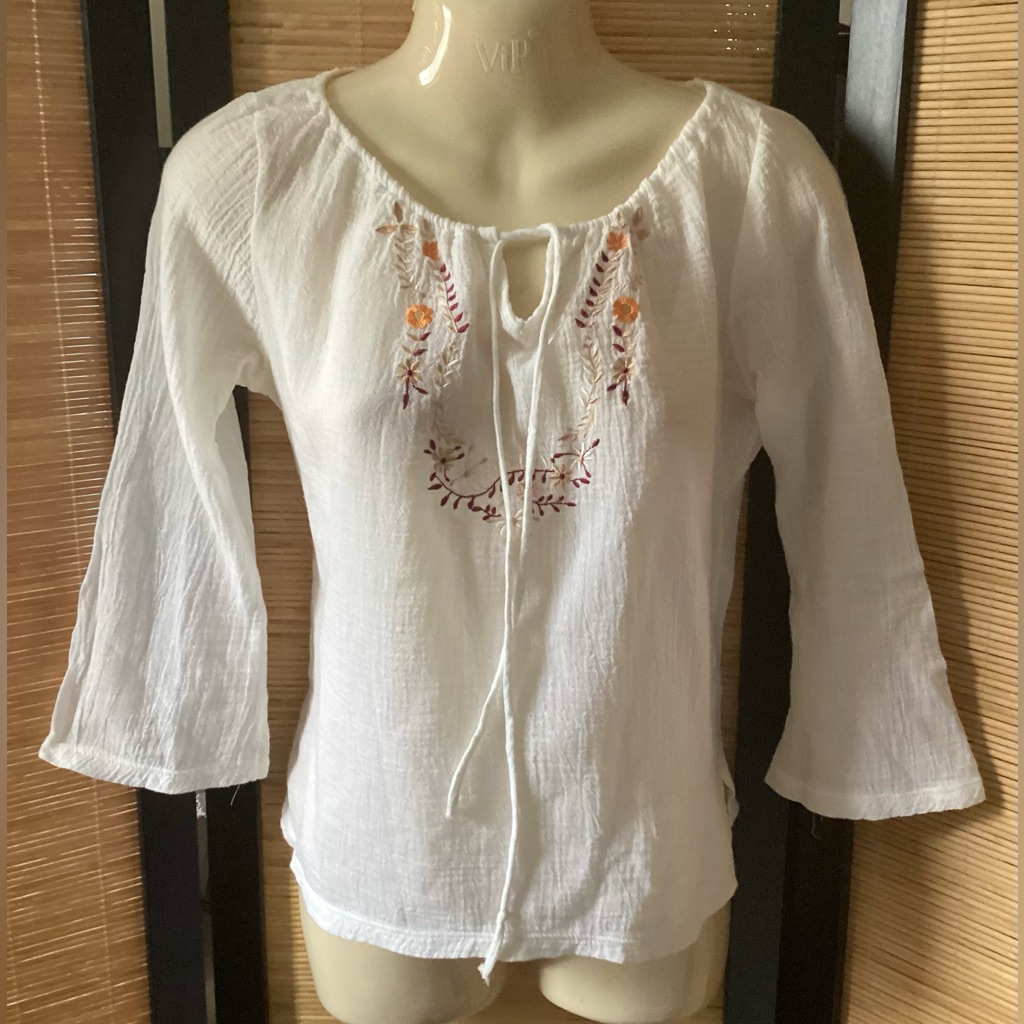 Y2k Forever 21 Boho Blouse Sz M Nwot Cotton Embroidered Gauze